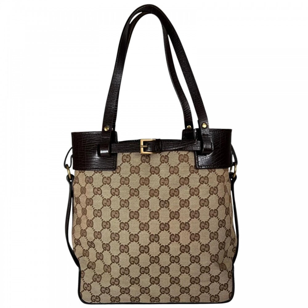 Gucci handbag for women, GUCCI 107757 GG canvas, brown, gold hardware.